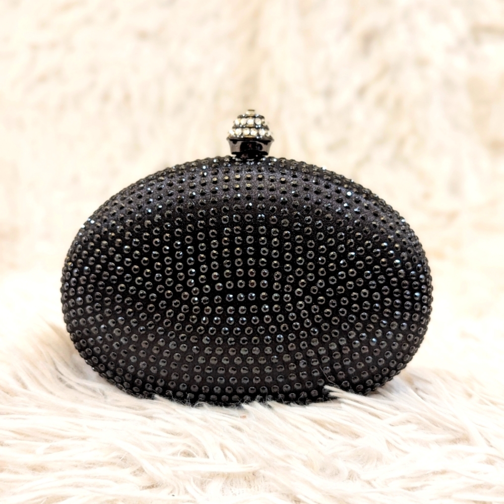 Black Rhinestone Oval Small Clutch Purse